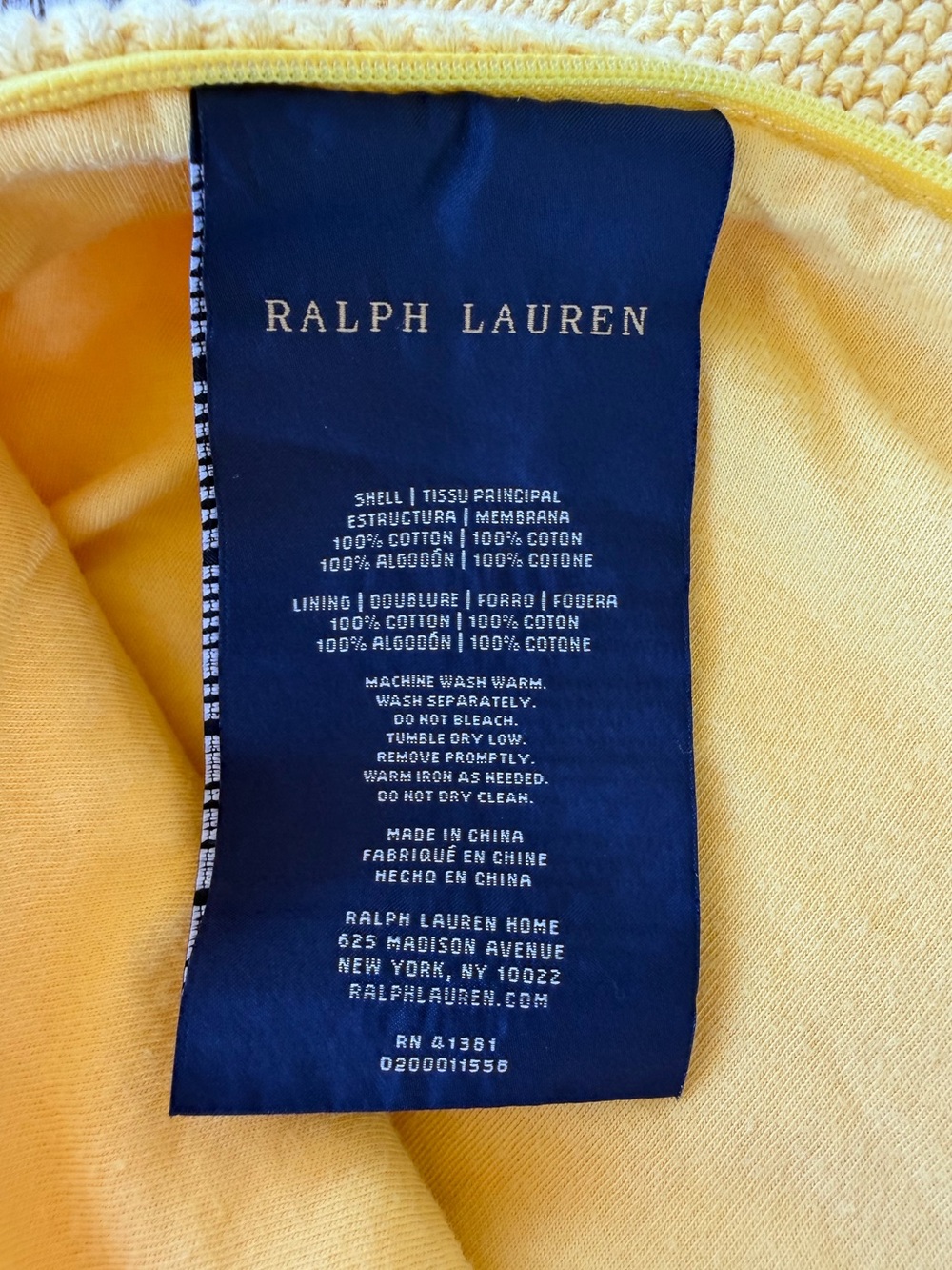 Ralph Lauren Canary Yellow Knit Pillow Cover 100% Cotton 18x18 Bright Vibrant - Picture 7 of 9
